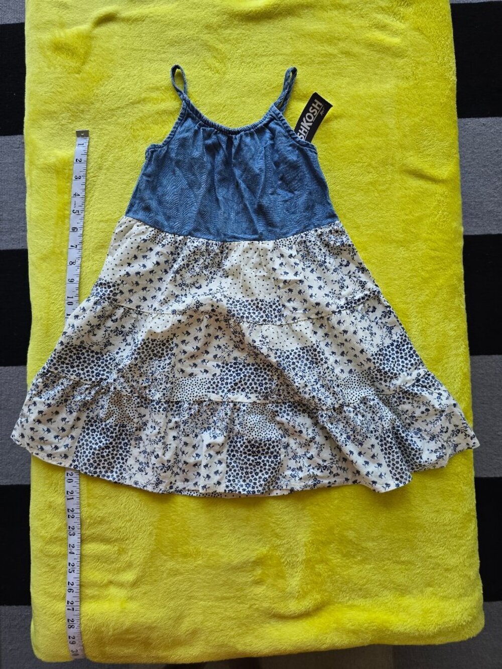 NWT  OshKosh B'gosh Girls Tiered Denim Patchwork Floral Dress size 5
